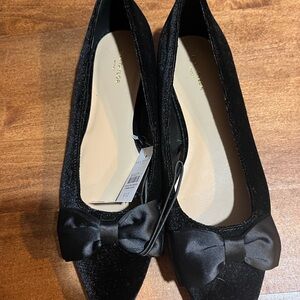 Ann Taylor Black Ballet Flats with Bow Detail